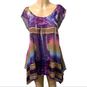 One World Purple Tunic Blouse / Dress Wing Hem Size XL